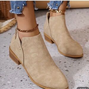 Tan Ankle Boots with Suede Finish and Zipper